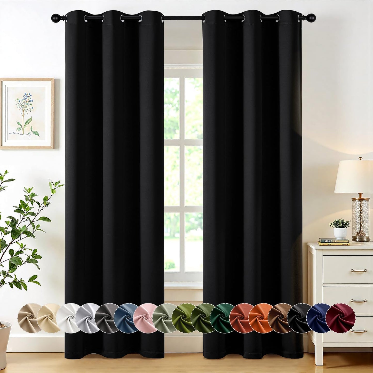 MIULEE Black Blackout Curtains for Bedroom Living Room 86 Inches Long 2 Panels, Thermal Insulated Room Darkening Drapes Solid Grommet Top Noise Reduction Light Blocking Window Treatments 40x86 Inch