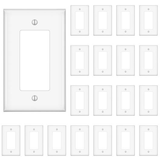 Decorator Wall Plates, Paddle Light Switch Covers, Wall Plates for Rocker Light Switches or Receptacle Outlets, Electrical Decora Faceplate Cover, Single Gang Wallplate, White, 20 Pack