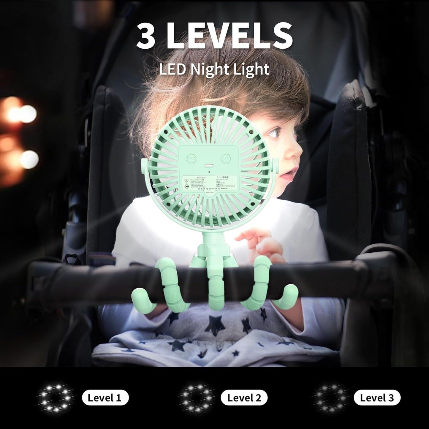 AMACOOL Battery Operated Stroller Fan Flexible Tripod Clip On Fan with 3 Speeds and Rotatable Handheld Personal Fans for Car Seat Crib Bike Treadmill (Green)