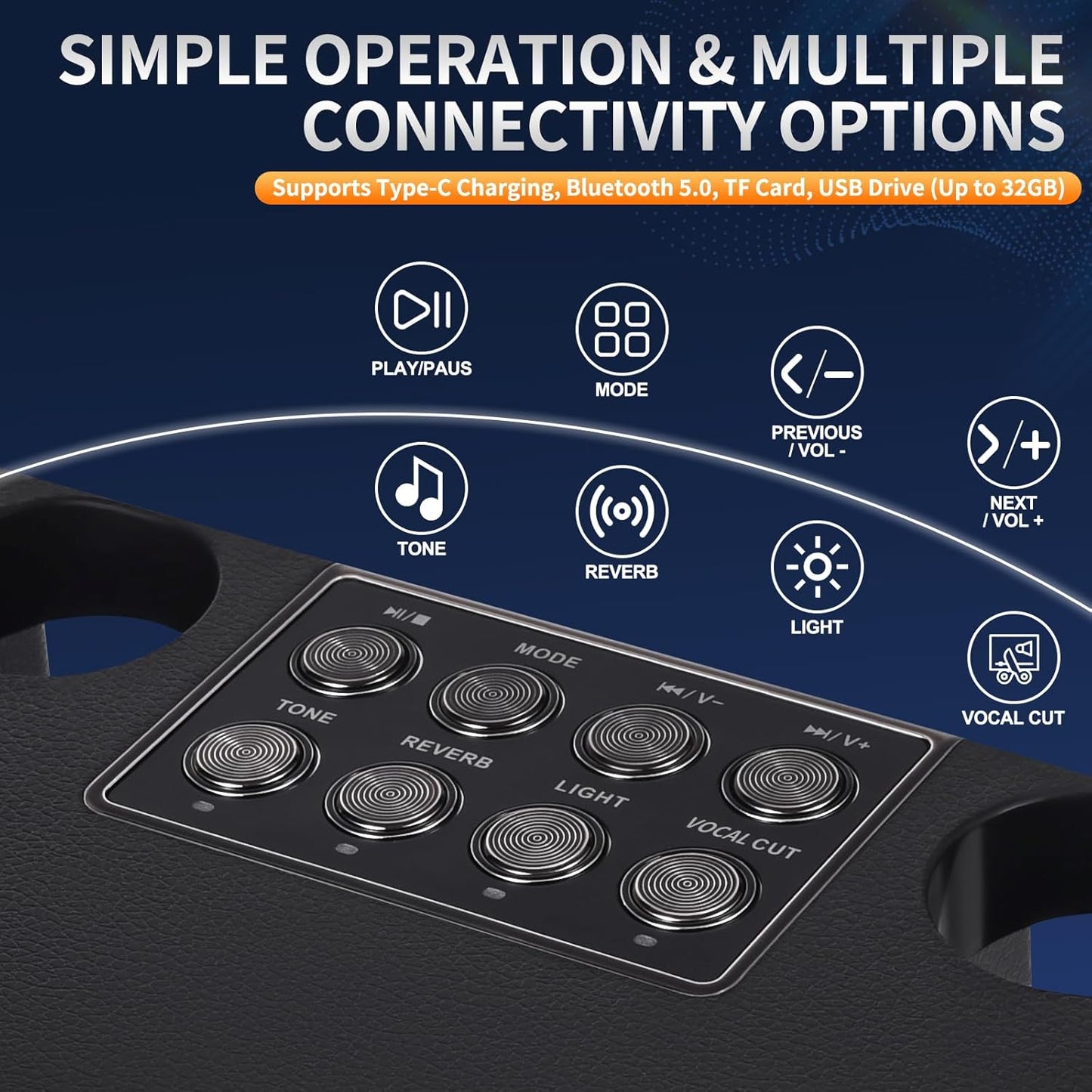 Karaoke Microphone Machines Kids Adults, Karaoke Machine Bluetooth Sound Effects, Bluetooth Wireless Speakers Kareokee Machine Light TF Card/USB Portable Home Party Outdoor/Indoor, Black