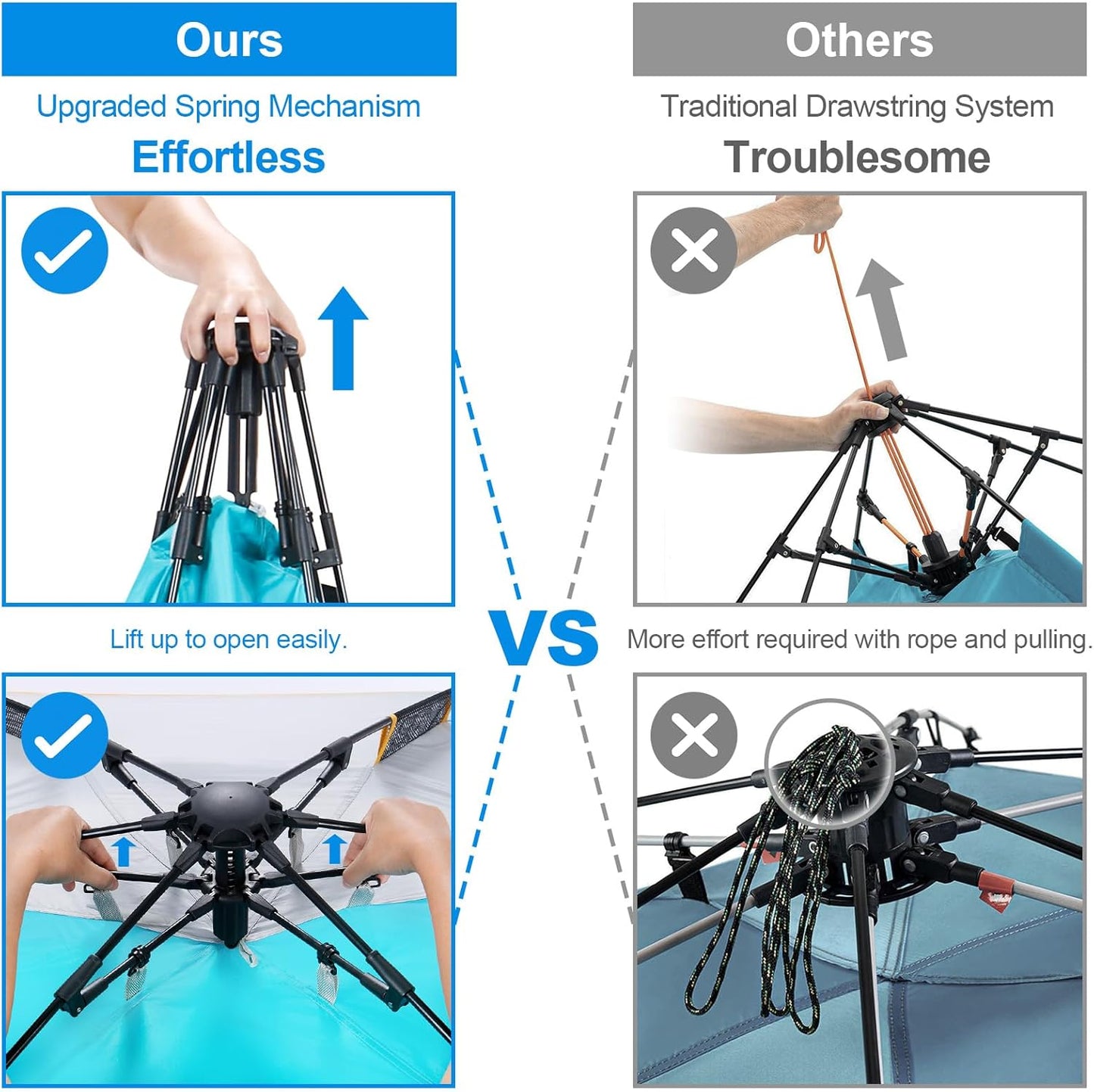 WolfWise 6-7 Person Easy Up Beach Tent UPF 50+ Portable Instant Sun Shelter Canopy Umbrella with Extended Zippered Porch, Blue