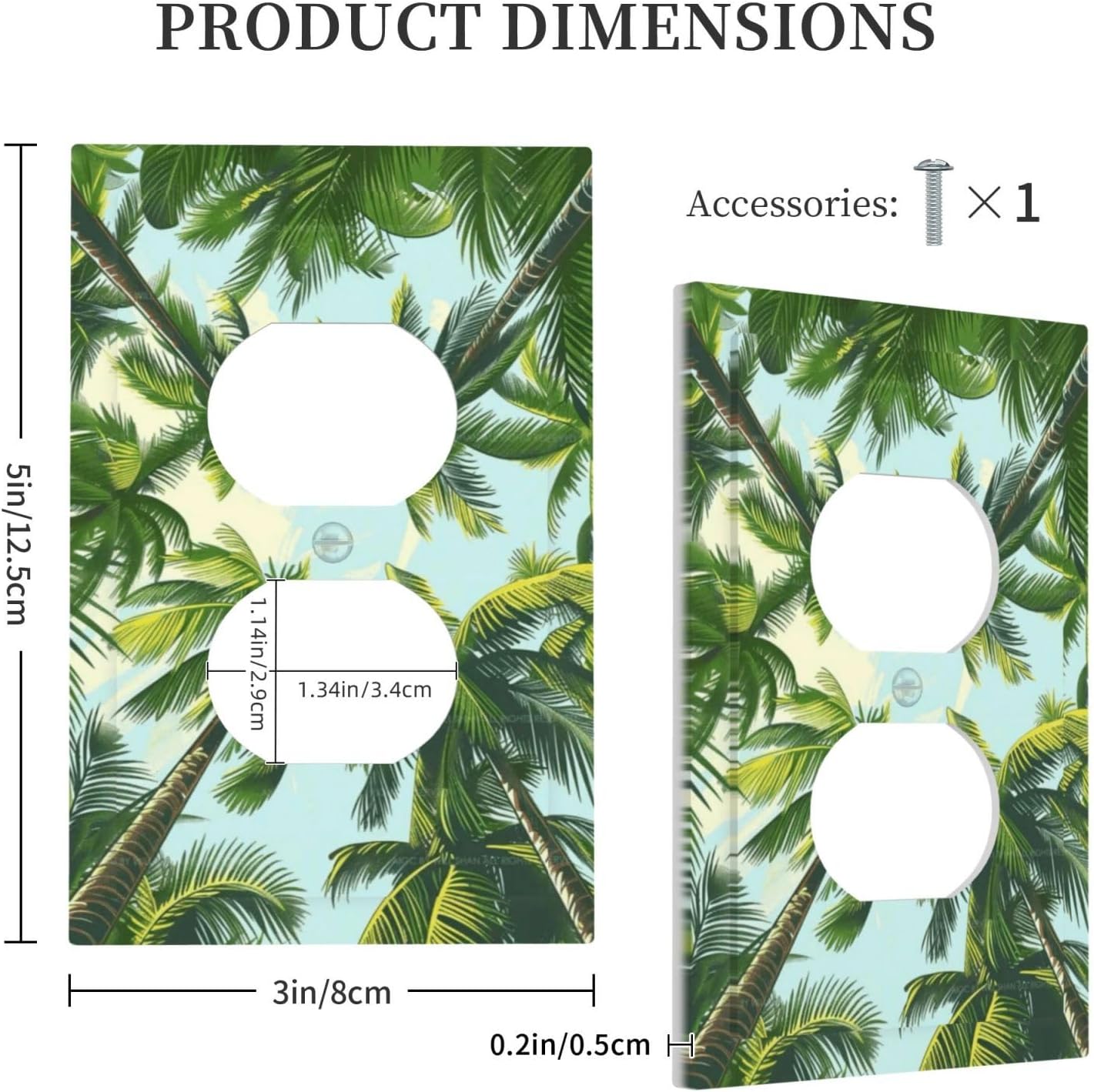 Summer Sky Coconut Palms Trees Green Plants Leaf Outlet Covers 1 Gang Duplex Light Switch Cover Decorative Switch Plates Electrical Receptacle Faceplate Wall Plate for Bed Room Living Room Decor