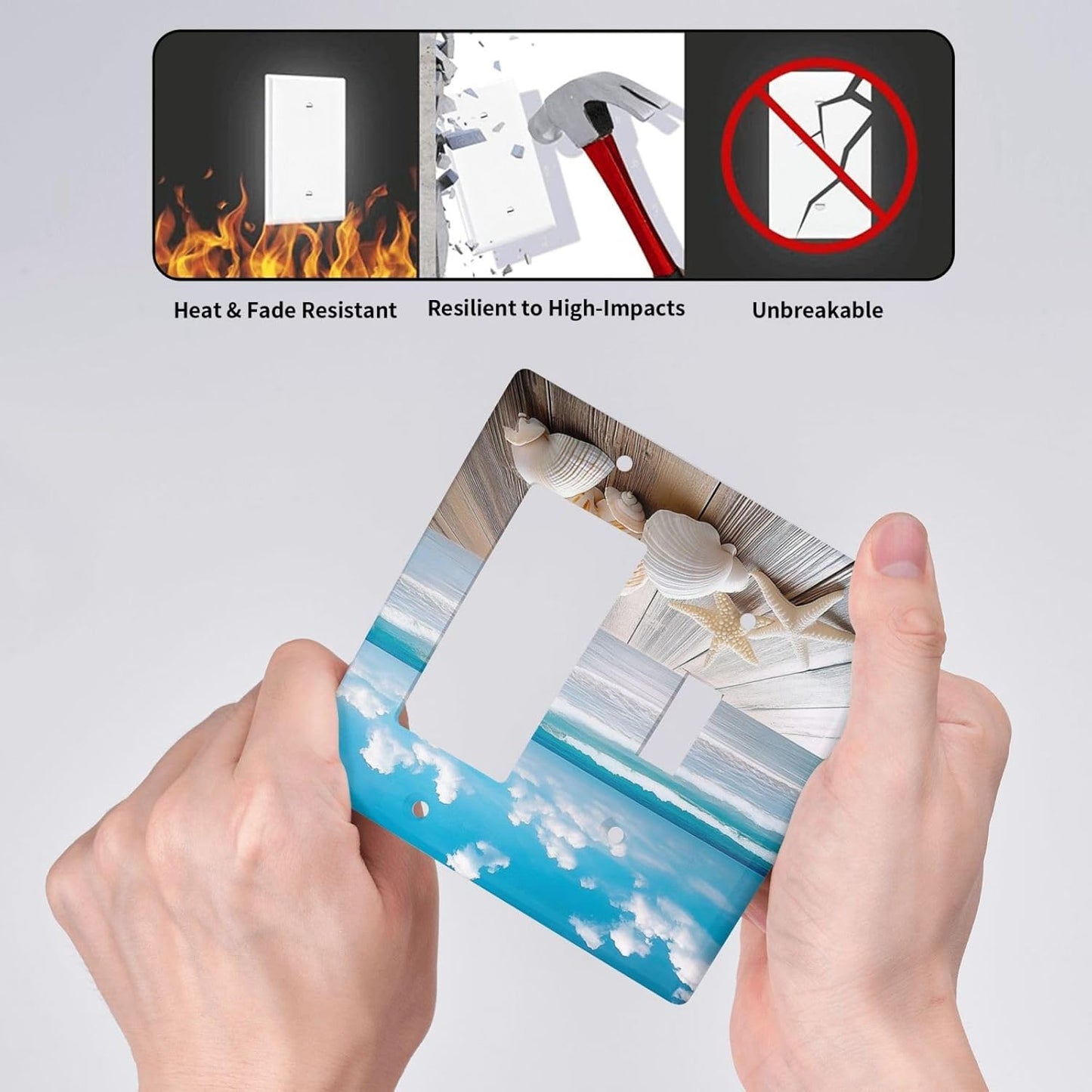 Outlet Covers Beach Waves Brown Wood Starfish Shells 1 Toggle 1 Rocker Combination Decorative Wall Plate Electrical Switch Plates Light Switch Cover Plate For Bathroom Living Room Decor