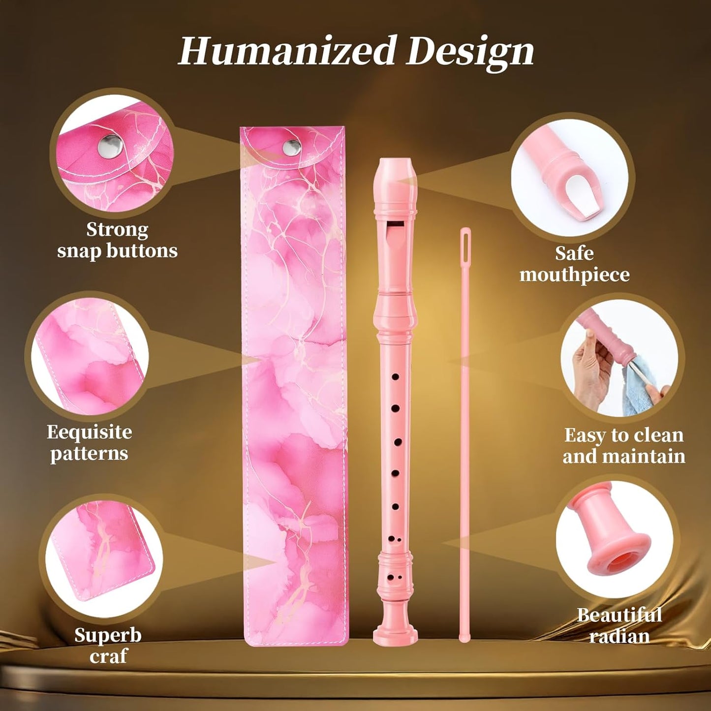 Soprano Recorder Instrument for Kids Beginners Student German Fingering C Key Recorder Instrument 3 Piece with Cleaning Rod and Bag Fingering Chart (Bright pink)