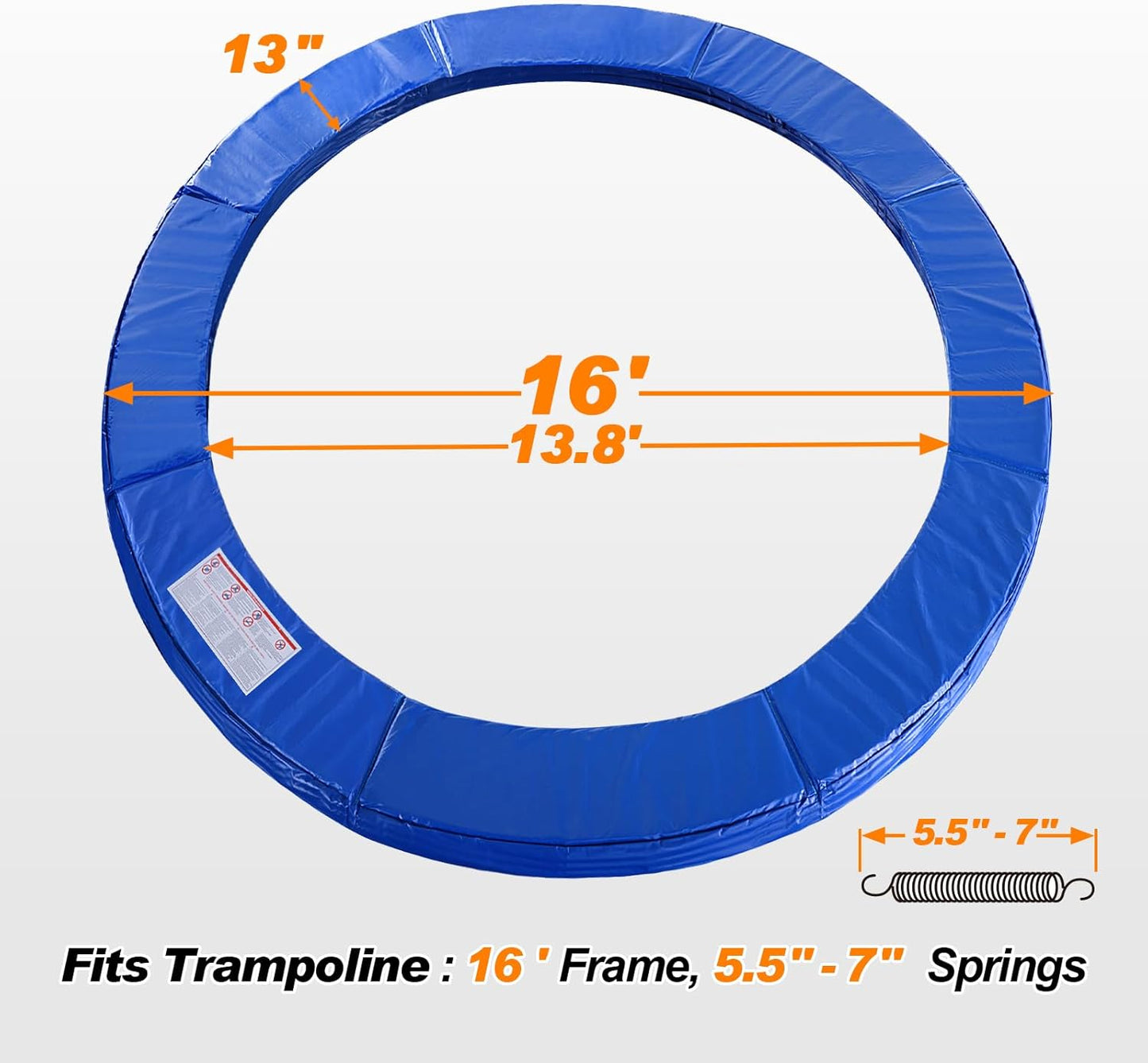 ExacMe Trampoline Pad Replacement 16 15 14 13 12 10 8 Foot, Waterproof Safety Spring Cover Round Frame Pad, No Hole for Pole