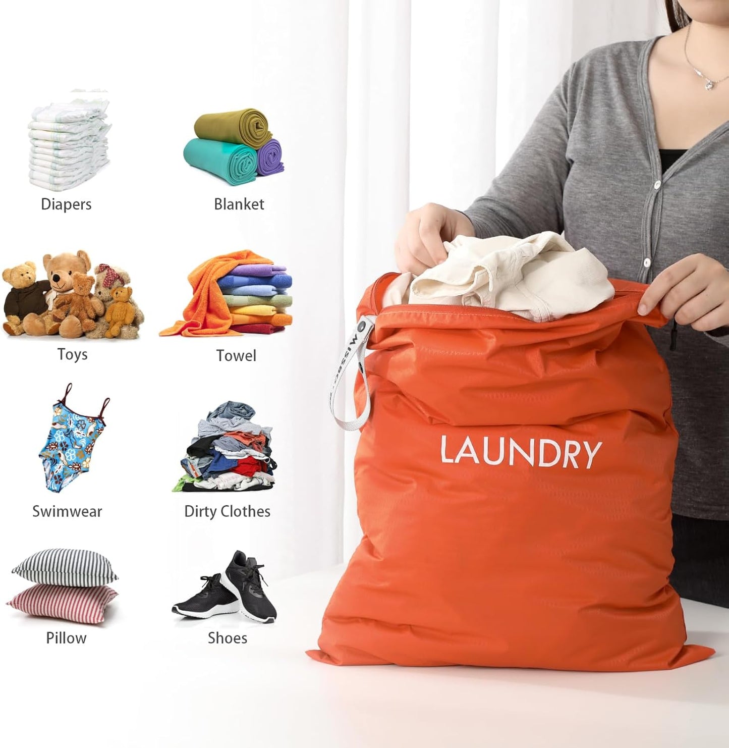 MissBoy 2 Pack Laundry Bags, Nylon Washable Wet Dry Bag, Travel Laundry Bags for Dirty Clothes, Dirty Clothes Organizer Bag for Home, College Dorm Laundromat