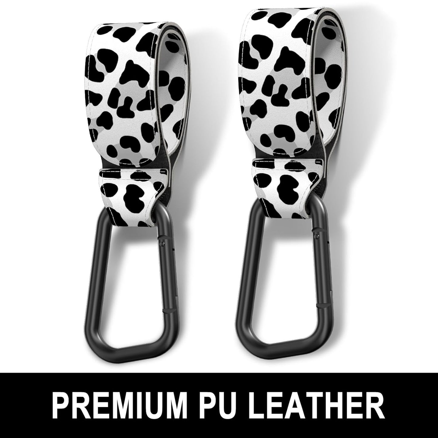 Baby Stroller Hooks for Hanging Bags, Universal Stroller Clips Accessories, Mommy Hook for Diaper Bag, Shopping Cart, Purse, Backpack - 2 Pack, Cow Spots