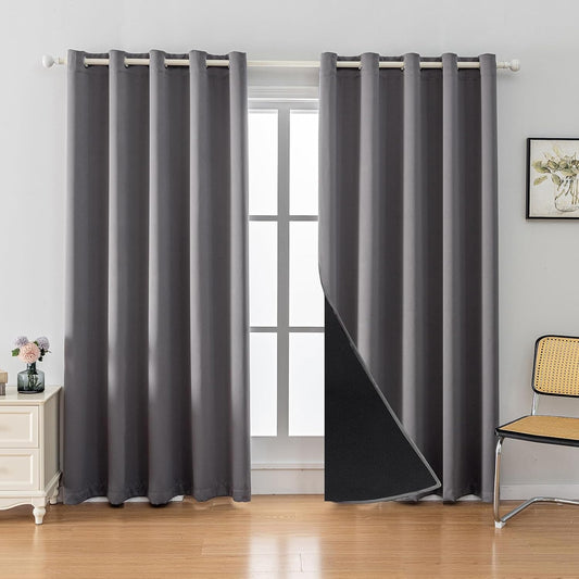 Anytime 100% Blackout Curtain Set, Thermal Insulated & Energy Efficiency Window Draperies for Guest Room, Full Shading Panels for Shift Worker and Light Sleepers（Grey, 2 Panels, 70W x 108L）
