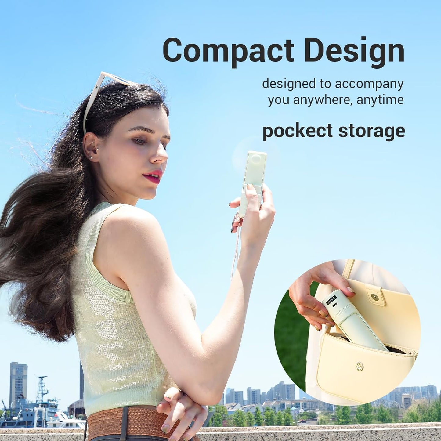 Airluxe Mini 3-in-1 Portable Fan Rechargeable- Handheld with 35-Hour Battery Life, Fast Charging Power Bank&Flashlight- Personal Fan for Travel, Vacation, and Festival Essentials Green