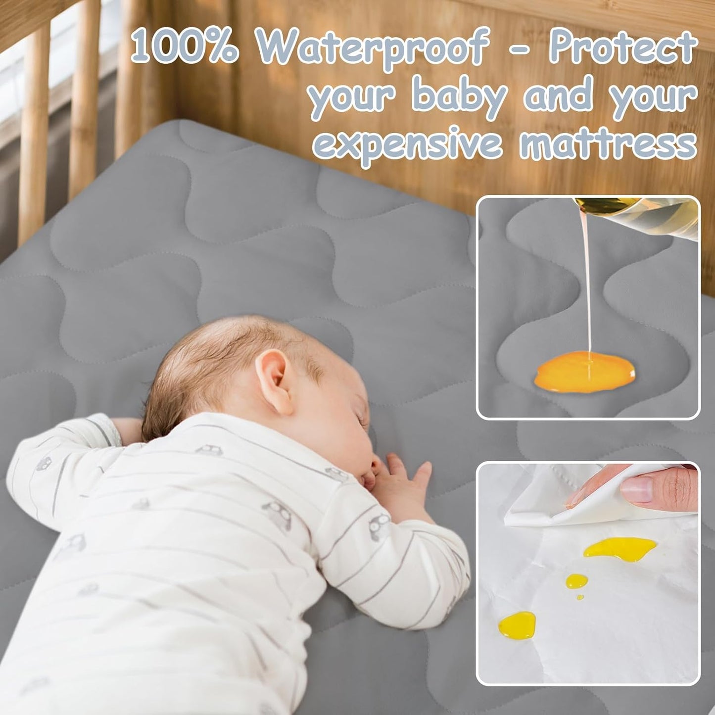 Yoofoss Waterproof Pack and Play Mattress Protector, Quilted Pack and Play Mattress Pad Cover Soft and Breathable, Playpen/Playard Mattress Sheet for Standard Pack n Play Size 39''x27'' - Dark Grey