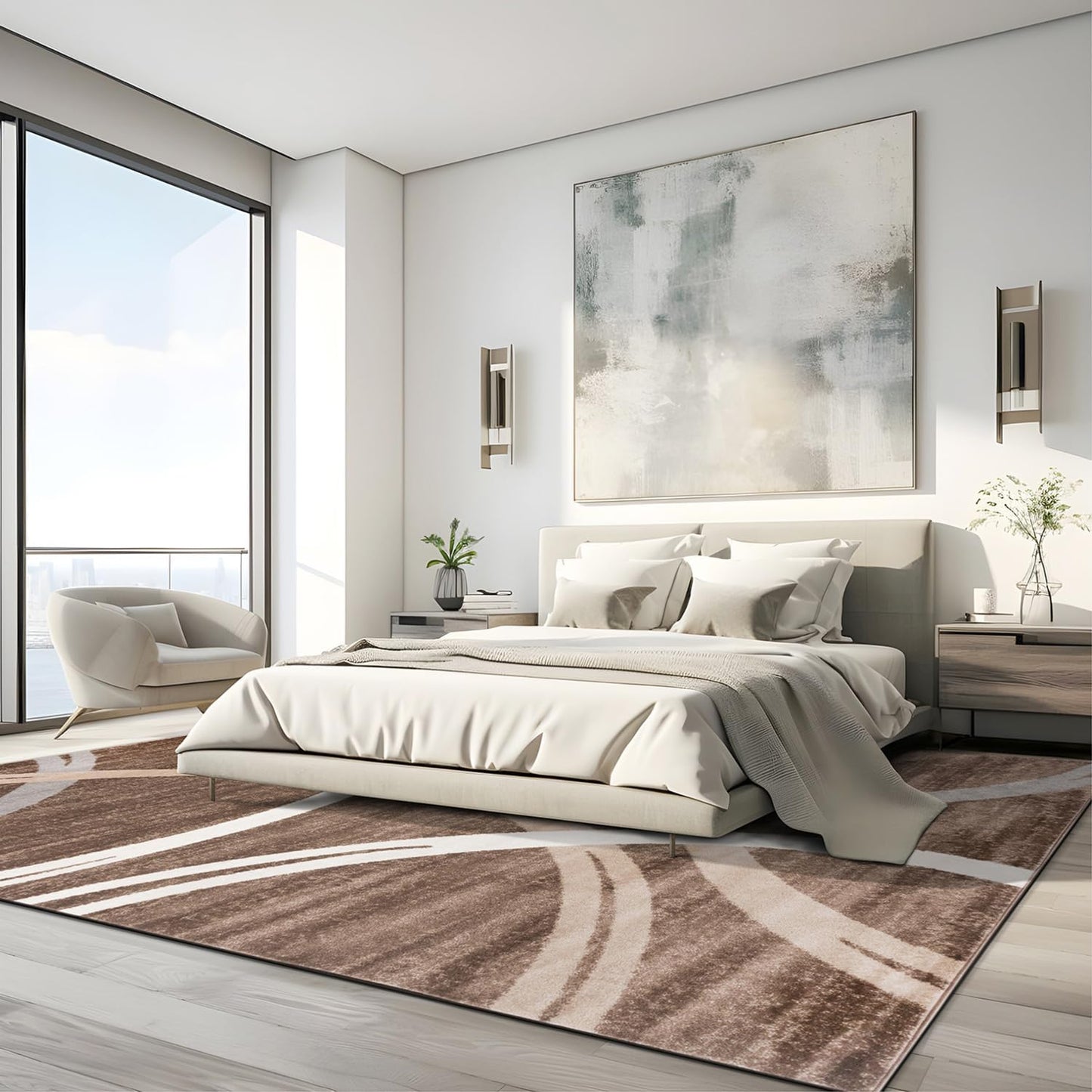 Rugshop Modern Wavy Circles Design Area Rug 8'8" x 12' Brown