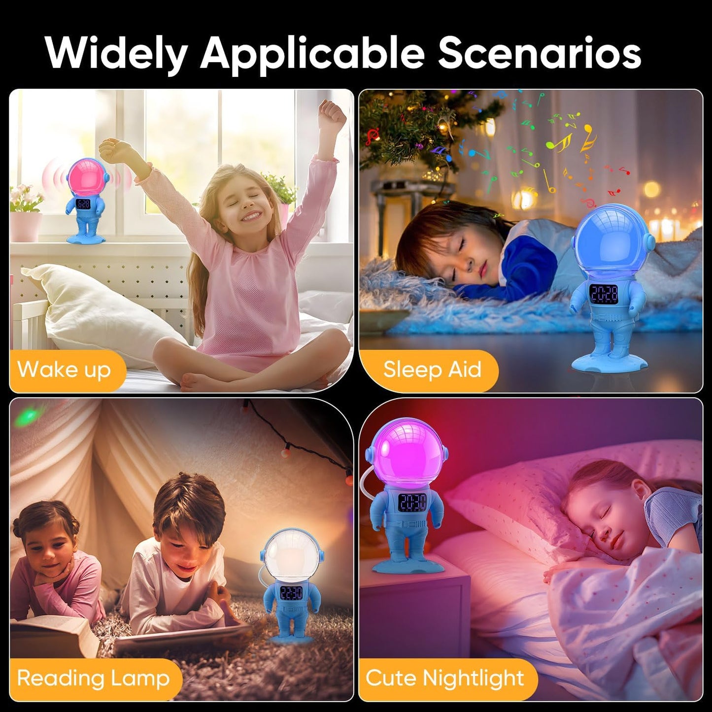 Astronaut Sunrise Alarm Clock for Kids, White Noise Sound Machine with 30 Soothing Sounds, 22 Dimmable Nightlights, Bluetooth Speaker, Dual Digital Alarm Clocks, Wake Up Light for Bedroom, Adults