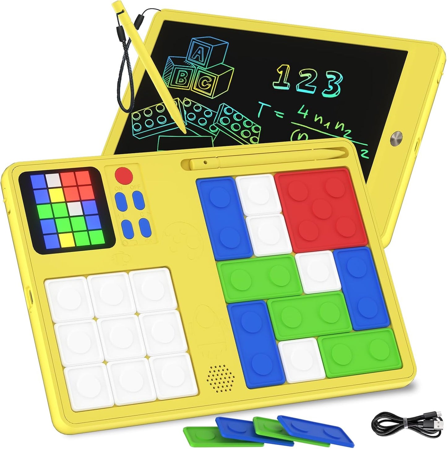 Slider Puzzle Games & LCD Writing Tablet for Kids 2 in 1,Drawing Pad with 500+Challenges Travel Games for Kids Age 4-8,Brain Teaser Puzzle Games Kids Drawing Tablet Toys for Boys Girls