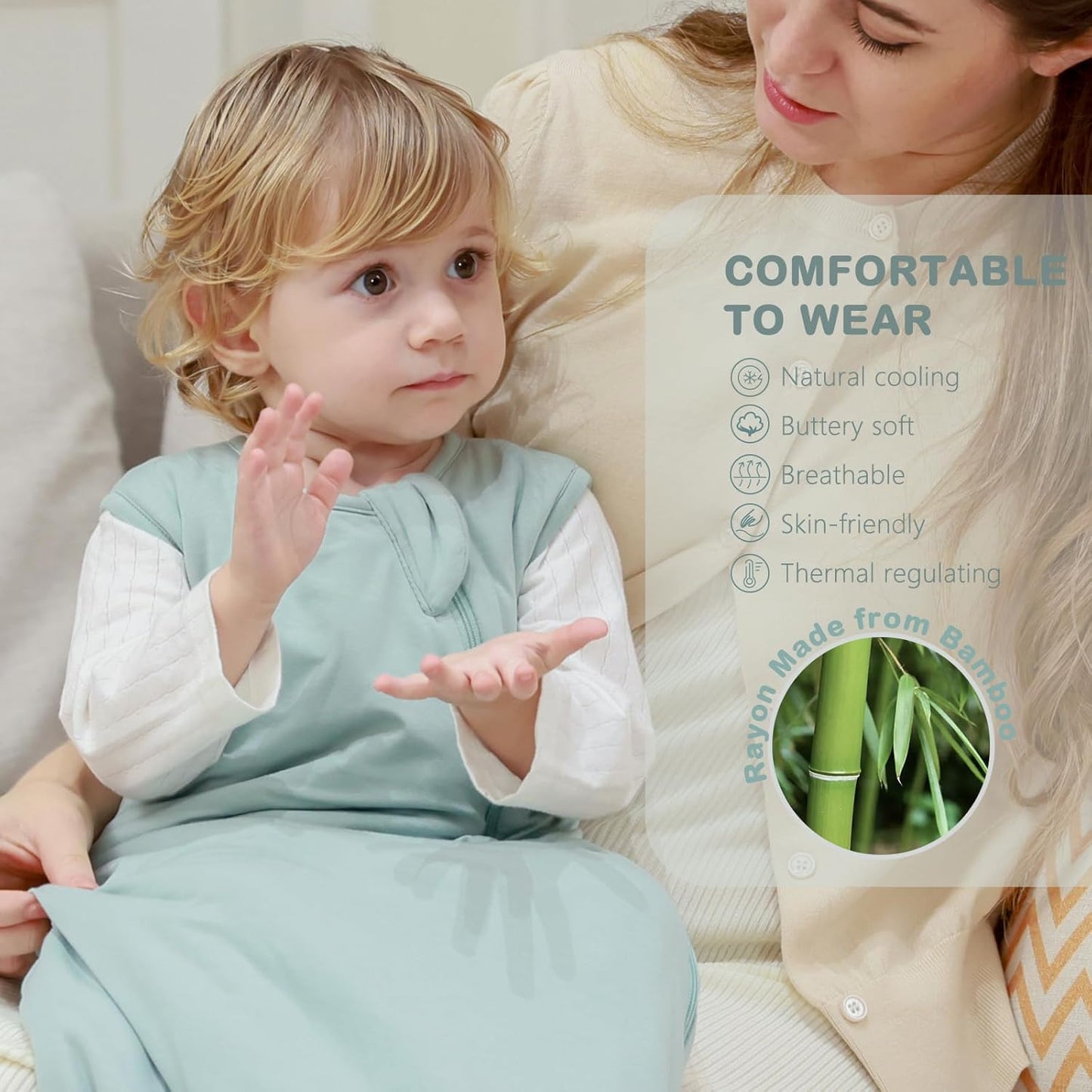 Mosebears Unisex Baby Sleep Sack 1.0 TOG, Supersoft Rayon Made from Bamboo Wearable Blanket with 2-Way Zipper(Sage,18-36 Months)