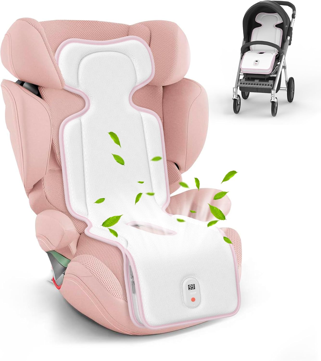 Baby Stroller Cooling Pad,Car Seat Cooler with 2 Built-in Blower Fan| 10h maxRuntime & 10000mAh Battery | 3-Speed Adjustable & Breathable 3D Mesh, Carseat Cushion,Baby Essentials in Summer