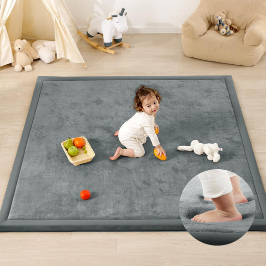 Ultra Soft Baby Play Mat,71"×79" Extra Large Activity Tummy Time Mat for Toddlers,Infants,Kids,1.3" Thick Elasti-Foam Nursery Rug for Floor,Non-Slip Safe for Crawling,Water-Repellent(Dark Grey)