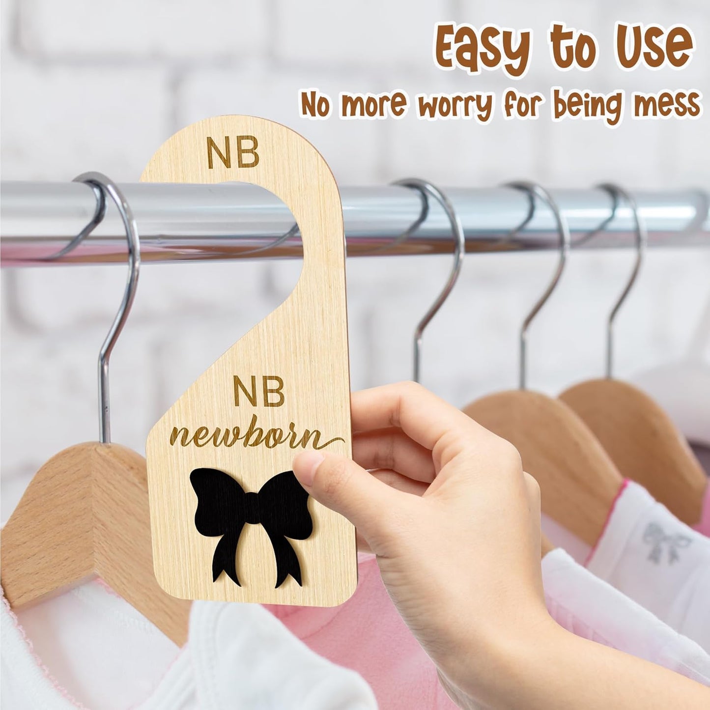 R HORSE Wooden Baby Closet Dividers - 8Pcs Double-Sided 3D Black Bow Baby Closet Organizer Newborn Clothes Size Hanger Dividers Nursery Decor Baby Shower Birthday Gift for Boy Girl (0-24 Months)