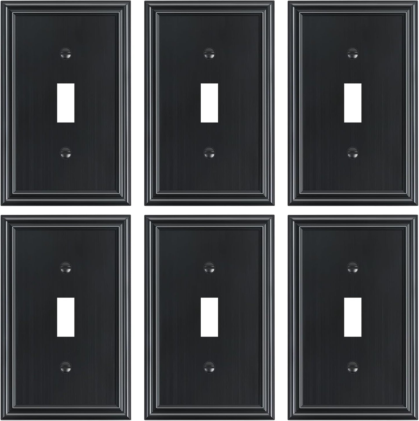 6-Pack Single Toggle Light Switch Cover Plate, Durable Solid Zinc Alloy Decorative Switch Plate Covers, Black 1 Gang Wall Plate, Corrosion Resistant