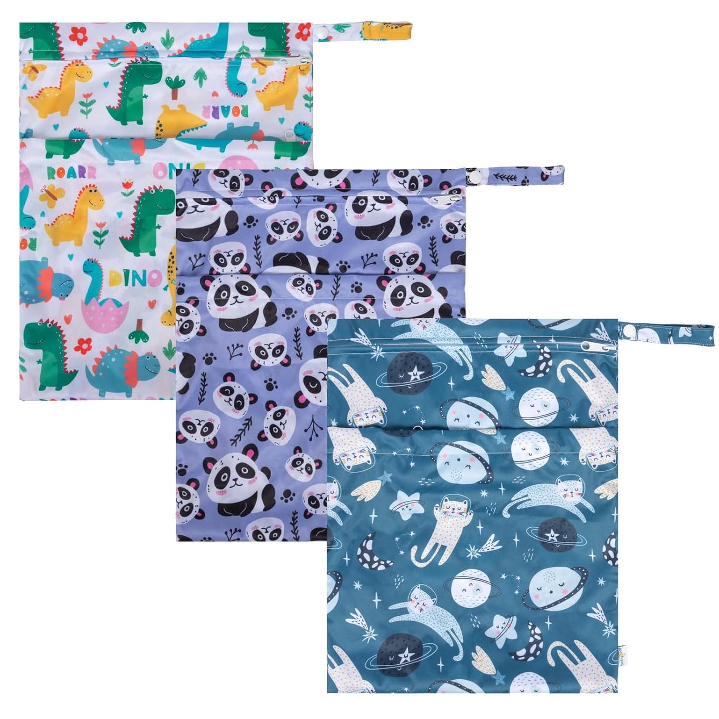 babygoal Wet Dry Bags for Baby Cloth Diapers, Washable Travel Bags,Beach,Pool,Gym Bag for Swimsuits &Wet Clothes with Two Zippered Pockets 3 Pack, 3LN04