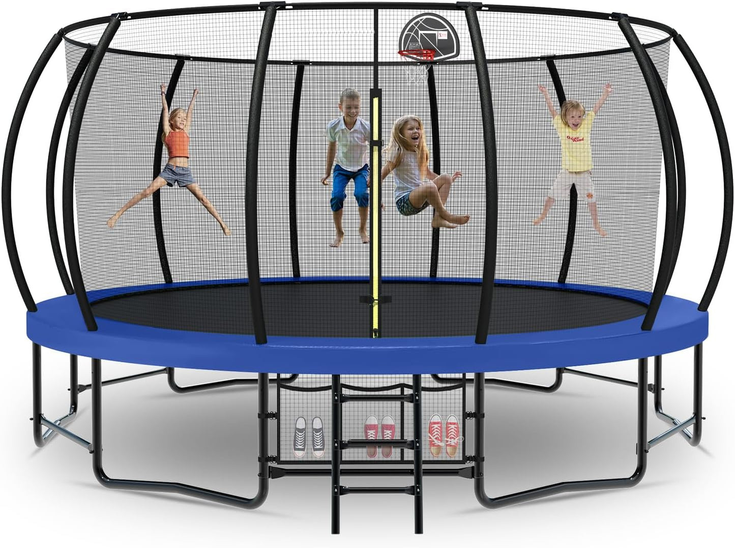 Tatub Large Trampolines Outdoor 10 12 14 15 16FT for Kids and Adults,Outdoor Recreational Pumpkin Trampolines with Curved Poles and Safety Enclosure Net, Basketball Hoop, Ladder