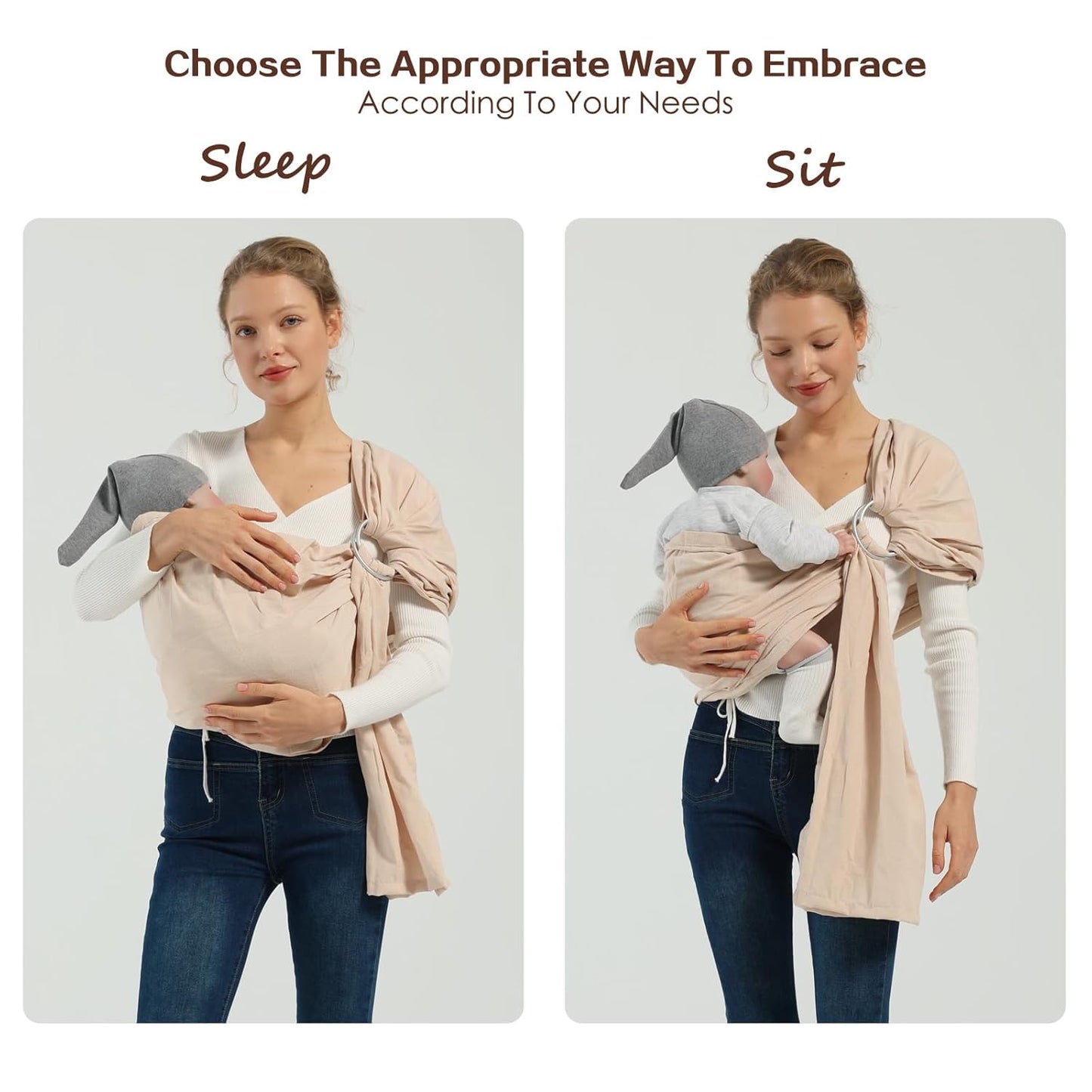 Baby Wrap Ring Sling 7-35 lbs, Baby Sling Carrier for Newborn, Toddler, Infant Holder, Lightweight Baby Carrier Wraps, Cream