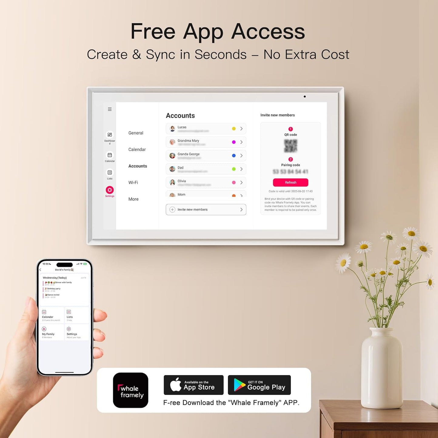 15.6 Inch Digital Calendar, Full HD Touchscreen Smart Planner for Family Schedules - Wall & Desk Mount, Great for Seamless Daily Planning & Household Organization, with LED Reminder Light