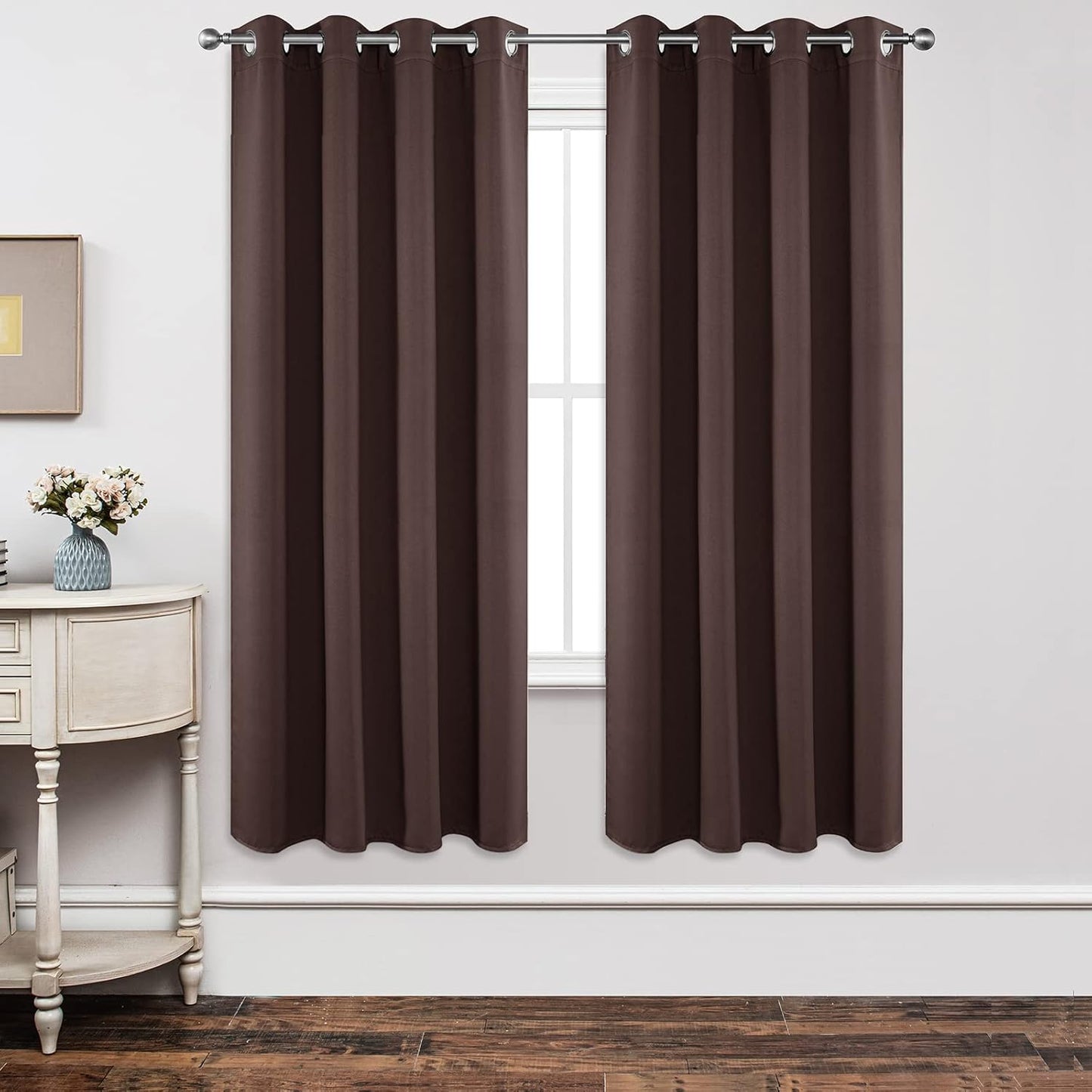 Joydeco Blackout Curtains 72 Inch Length 2 Panels Set, Thermal Insulated Long Curtains& Drapes 2 Burg, Room Darkening Grommet Drapes for Living Room Bedroom Window (W52 x L72 Inch, Chocolate)