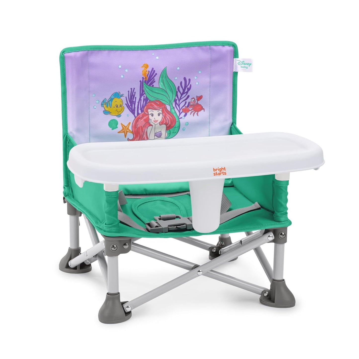 Bright Starts Disney Princess Ariel Pop 'N Sit Portable Booster, Indoor/Outdoor Use, Floor Seat with Feeding Tray, 6 Mos - 3 Yrs