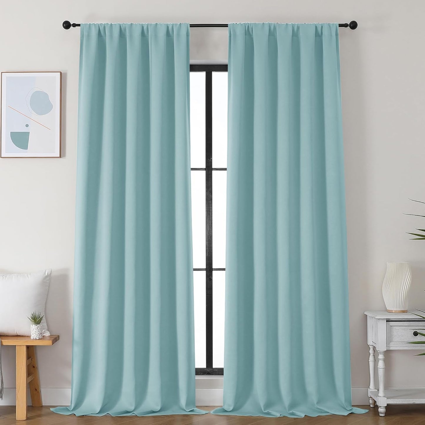 Simplebrand Aqua Blackout Curtains for Bedroom 96 Inches Long 2 Panels, Solid Thermal Insulated, Energy Saving Living Room Window Treatment Curtains Blackout Drapes, W50 x L96 Inch, Aqua