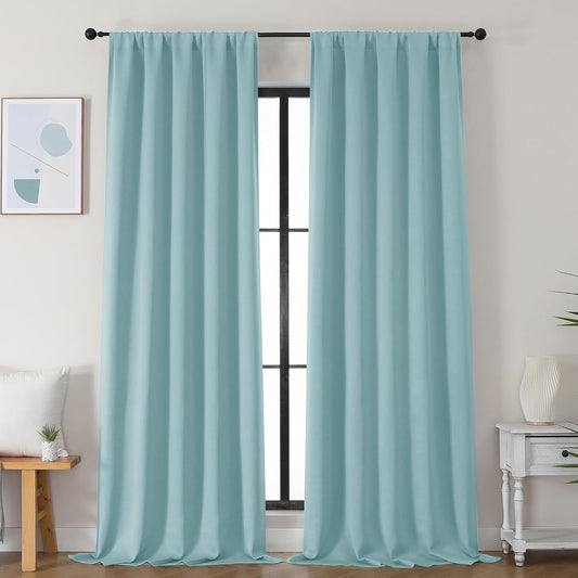 Simplebrand Aqua Blackout Curtains for Bedroom 96 Inches Long 2 Panels, Solid Thermal Insulated, Energy Saving Living Room Window Treatment Curtains Blackout Drapes, W50 x L96 Inch, Aqua