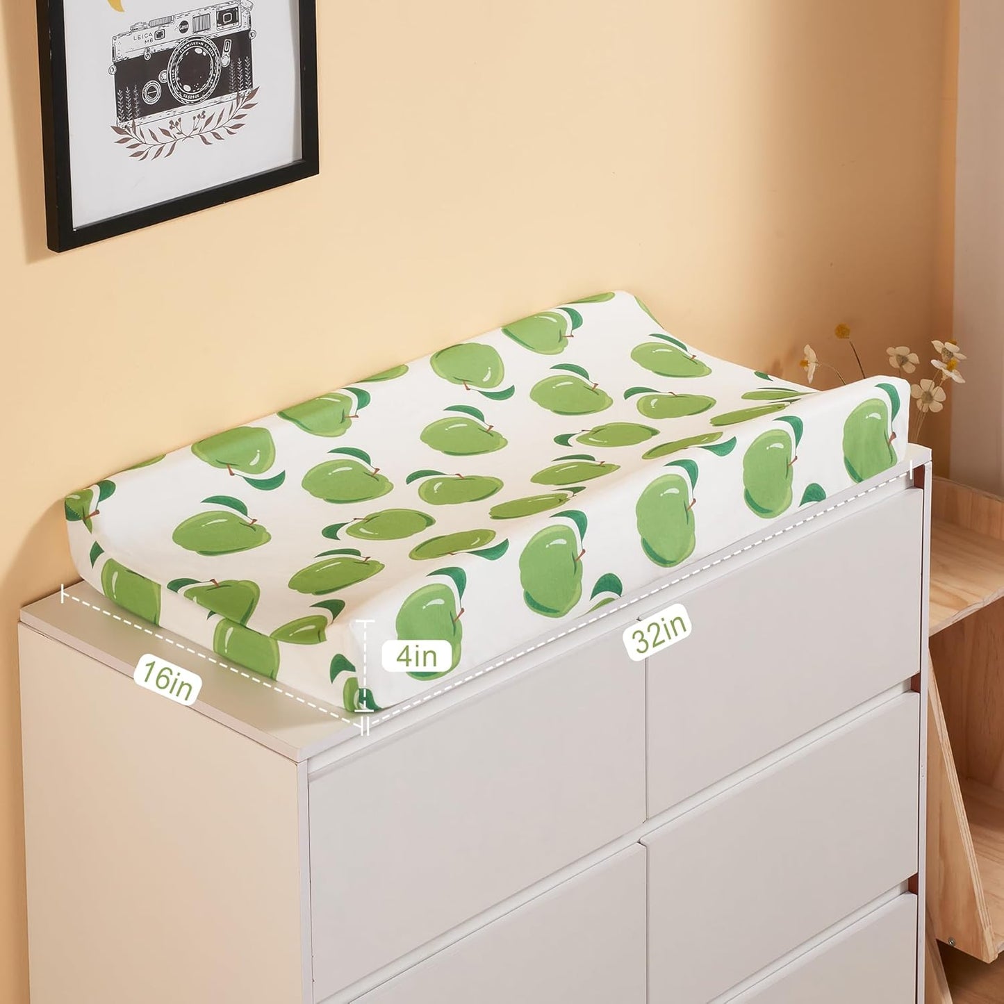 TILLYOU Baby Changing Pad Cover, Changing Table Cover for Girls Boys, Ultra Soft Breathable, 2 Pack Green Apple & Fruit Green