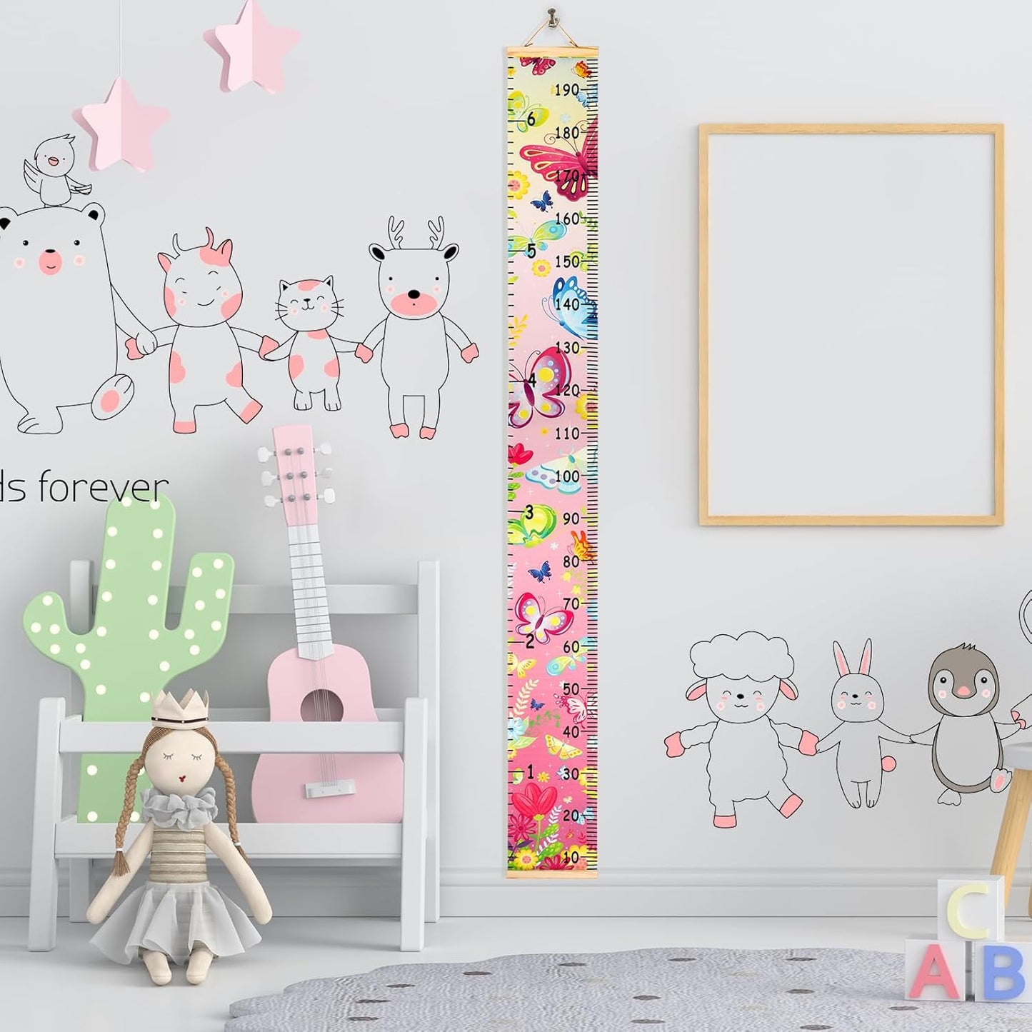 Kids Growth Chart Height Measuring Chart, Butterfly Canvas Wall Hanging Rulers for Baby Children Girls Bedroom Decor 74.8''* 7.87'' (Butterfly)
