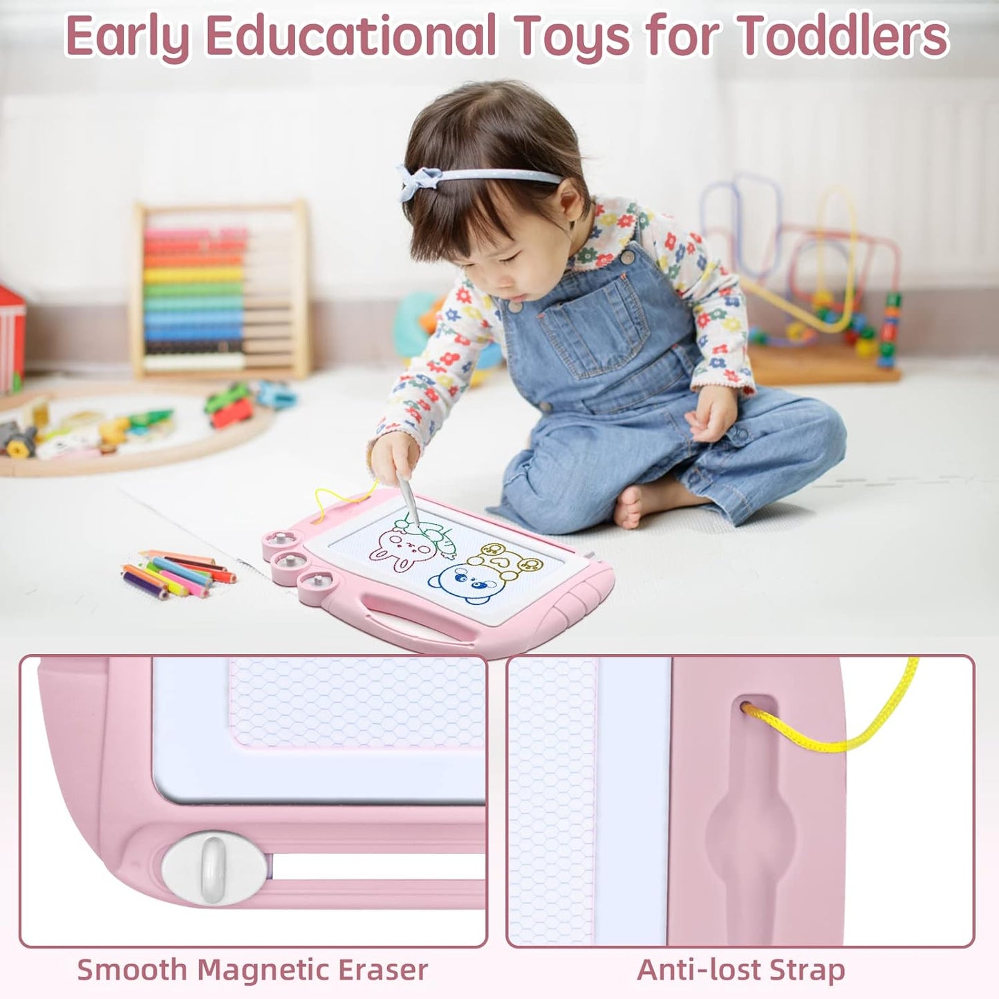 AiTuiTui Magnetic Drawing Board Toddler Toys for Girl Gifts, Erasable Doodle Sketching Writing Pad Travel Games for Kids in Car, Early Education Learning Skill Development Toys for Toddlers