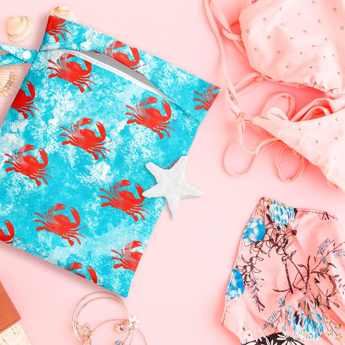 Wet Bag, Wet Dry Bag, Wet Bag for Swimsuit, Travel, Beach, Pool, Diapers, Dirty Yoga Gym Clothes, Makeup Bag, Waterproof Reusable Beach Bag Ocean Decor Starfish Sea Horse Anchor