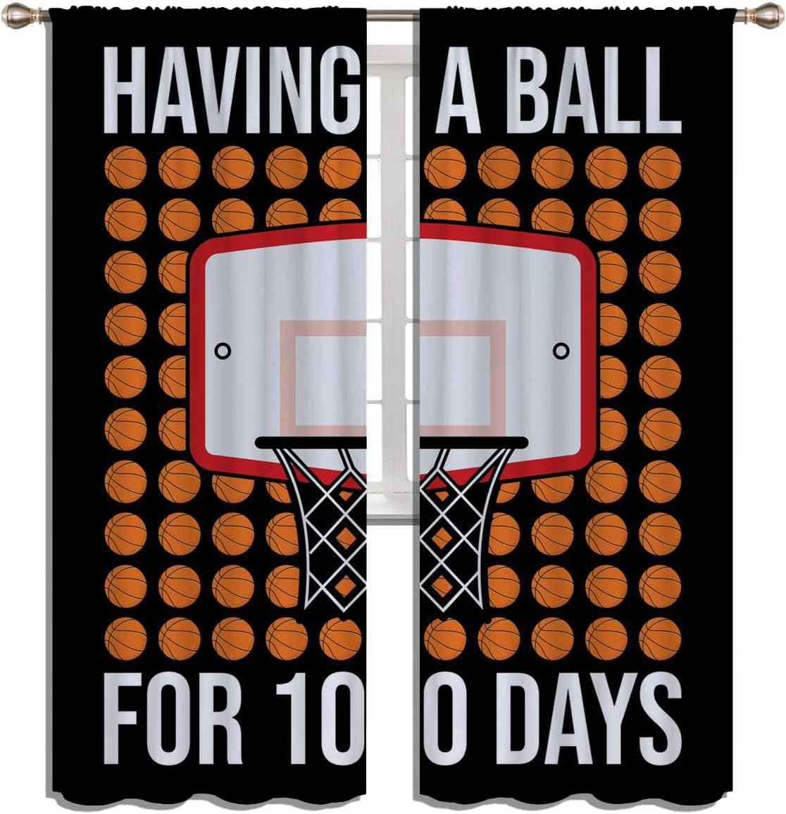Basketball Blackout Curtains for Boy Girl Room Darkening Decor,Sports Themed Hoop and Many Basketballs Bedroom Living Room Home Rod Pocket Thermal Insulated Window Curtain/Drapes Panel,84x72 Inch…