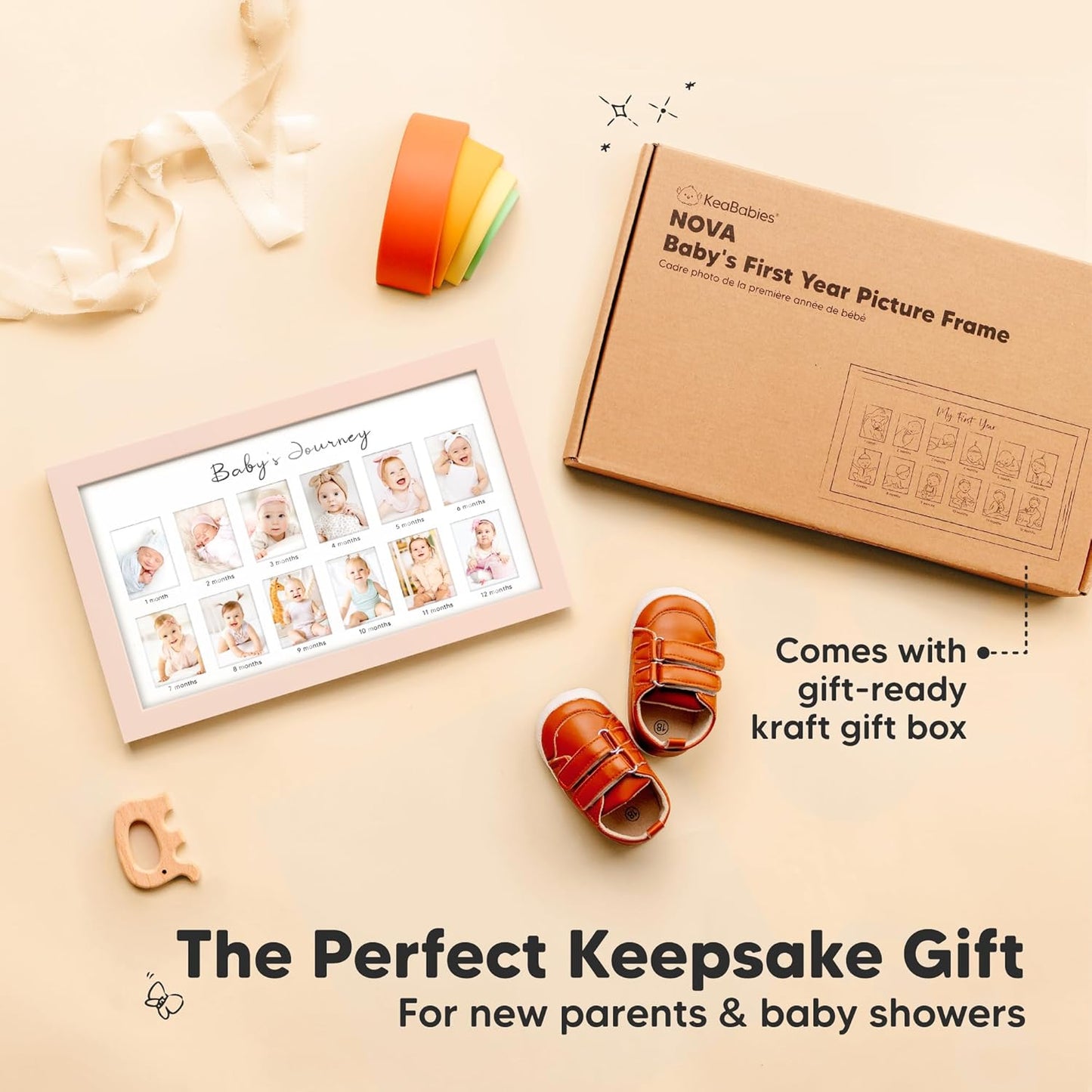 My First Year Photo Frame,12 Months Baby Picture Frame for Newborn Girl, Boy-Baby Shower Gifts Keepsakes,Monthly Baby's One Year Birthday Milestone,1st Nursery Photo Collage Display Board (Petal Pink)