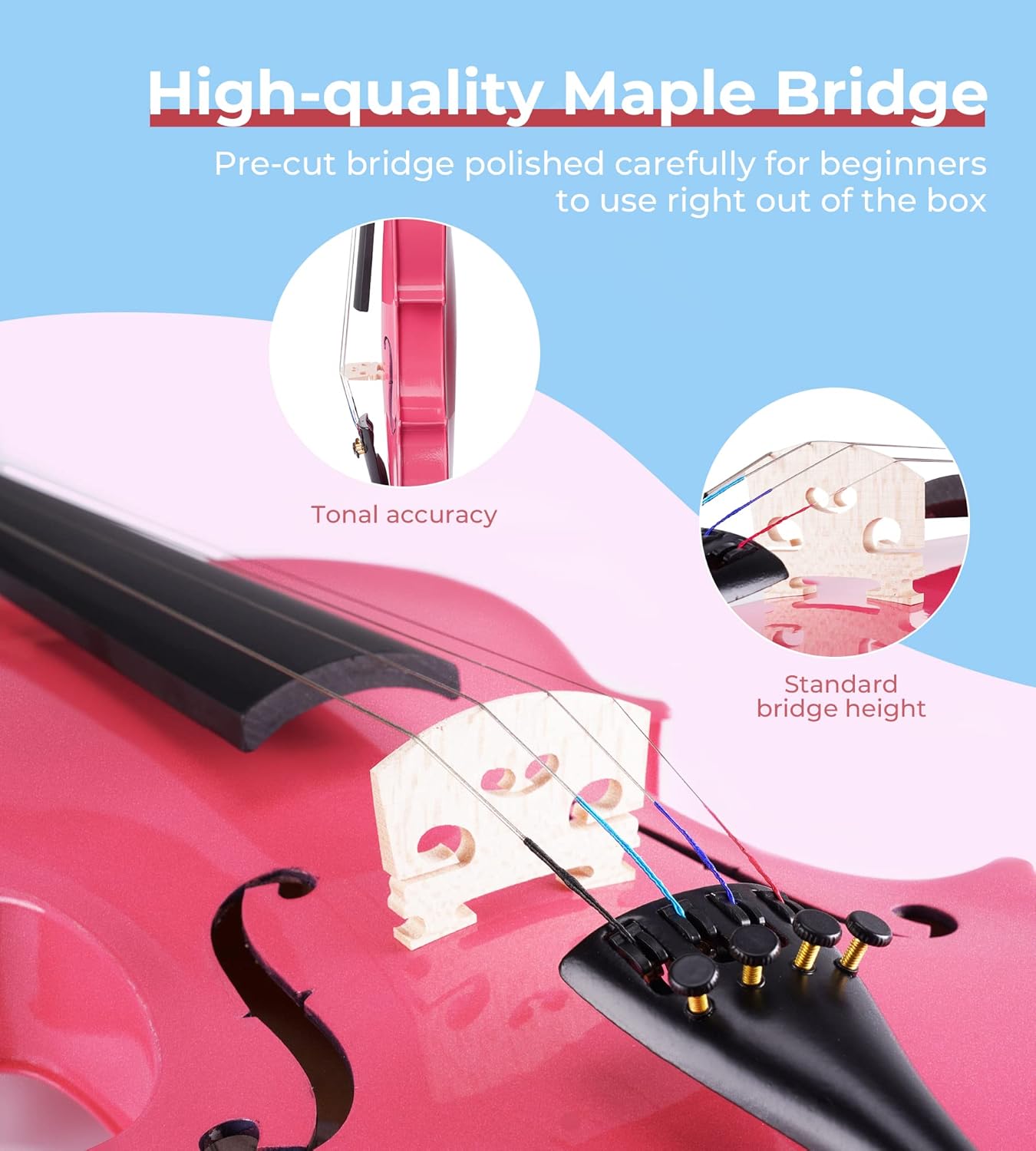 Vangoa Pink Violin 4/4 Full Size Fiddle Set, Acoustic Violin for Women Beginners Adults Teens Girls Kids 9-12, Starter Violin Kit with Hard Case, Premium Accessory Outfit
