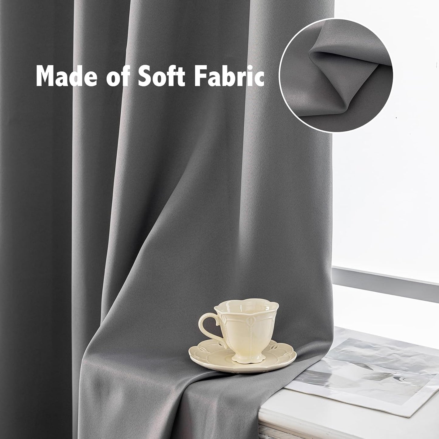 Anytime 100% Blackout Curtain Set, Thermal Insulated & Energy Efficiency Window Draperies for Guest Room, Full Shading Panels for Shift Worker and Light Sleepers（Grey, 2 Panels, 42W x 54L）