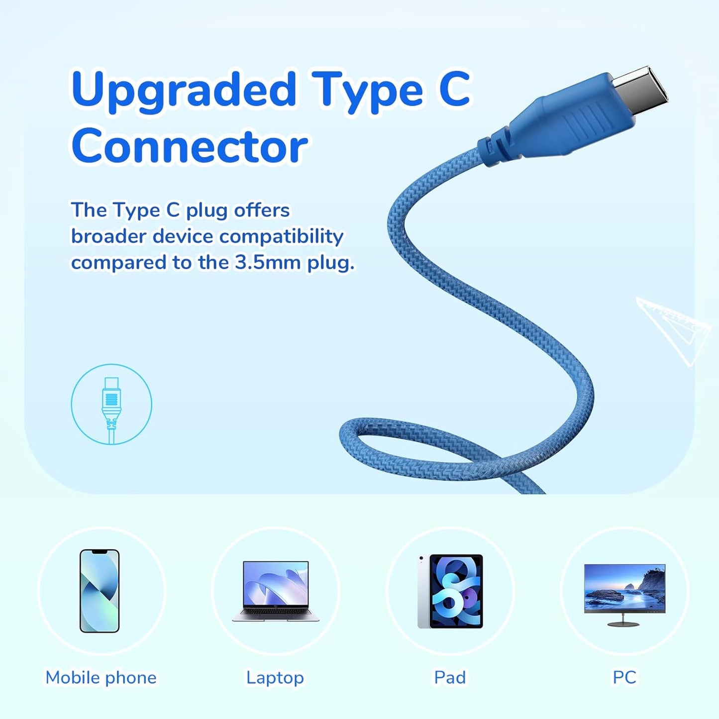 EarFun K3 Kids Headphones, Over Ear Headphones for Kids, Volume Limit, HD Stereo Sound, USB-C Cable, Comfortable Fit, Foldable Wired Headphones for School/Travel/Boys/Girls/Tablet/iPad, Blue