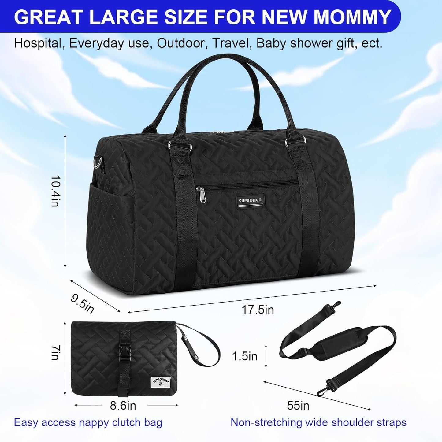 Diaper Bag Tote: Mommy Bag, Baby Bag for Boy and Girl, Mom Hospital Bag, Twins or 2 Kids Diapers Bag