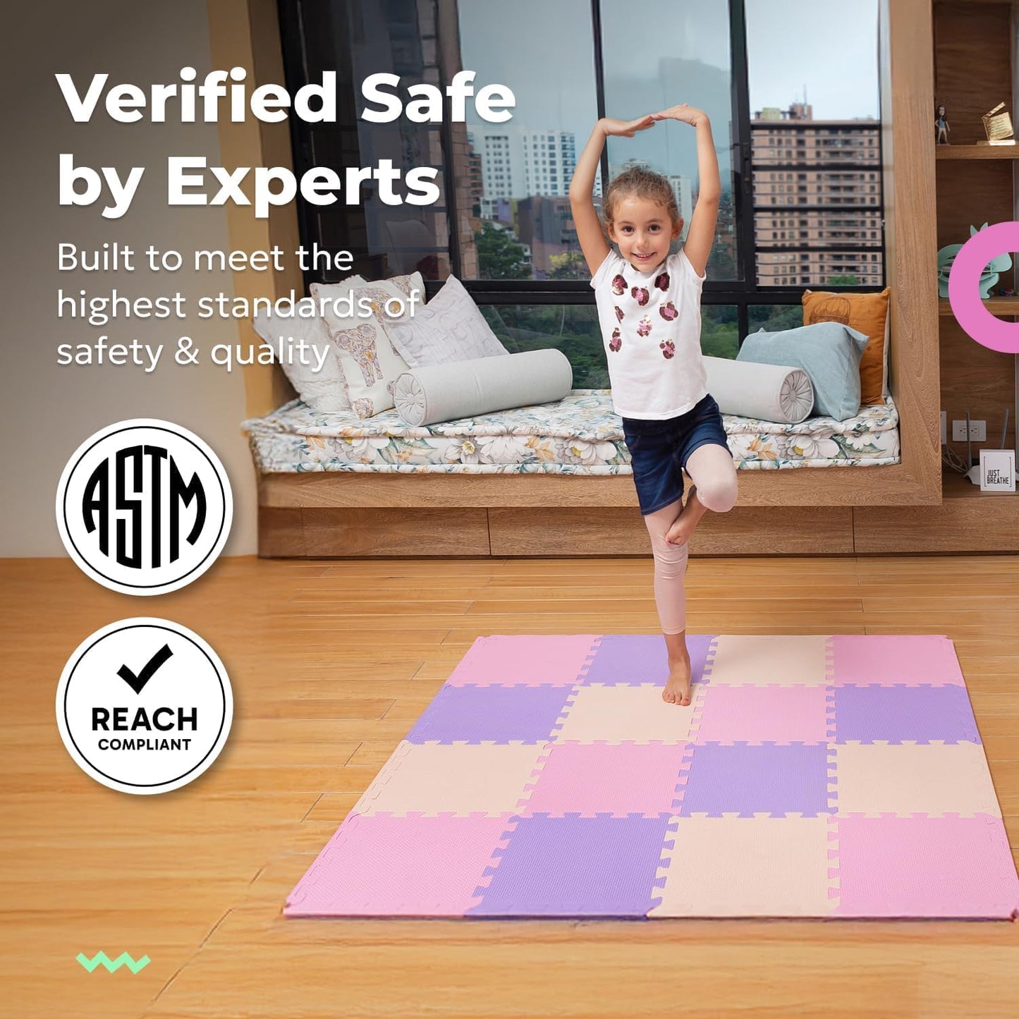 MioTetto Foam Floor Tiles for Kids - Non-Toxic Soft Comfortable Baby Play Mat, Thick Tummy Time Mat, Interlocking Foam Tiles for Development & Crawling, Soft Cushioned Play mat for Babies 6-12 Months