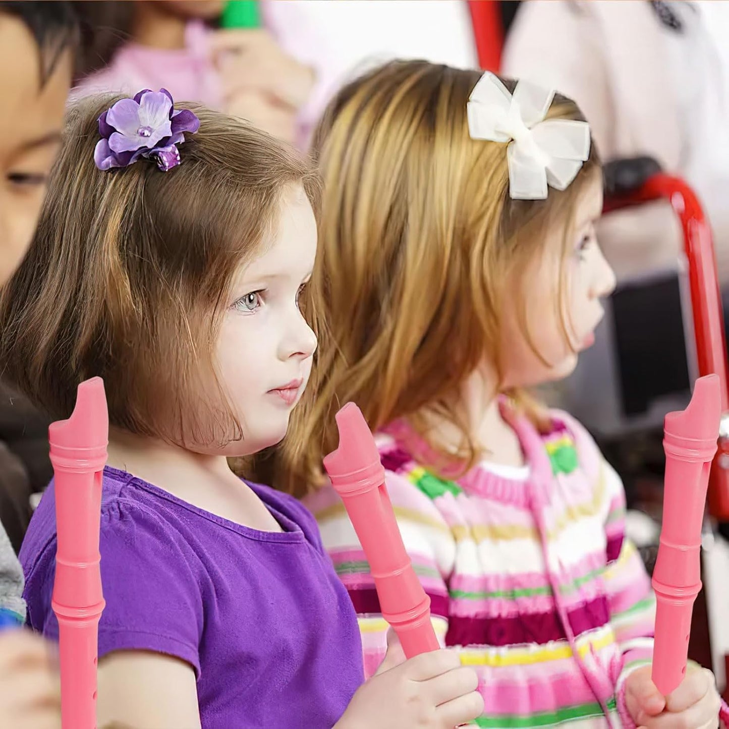 SANNIX 4 Pack Recorder Instrument, 8 Hole German Style Soprano Recorder for Beginner, Recorder With Cleaning Rod, Music Instrument (Pink)