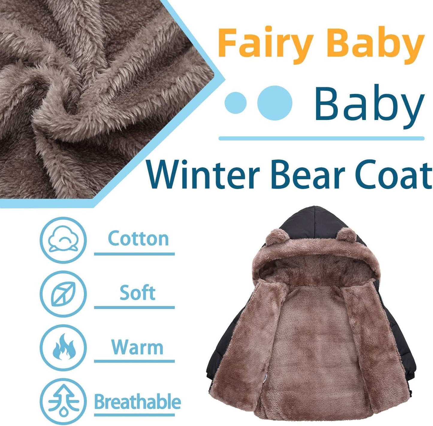 Fairy Baby Infant Baby Winter Coat Cute Teddy Bear Hooded Jacket Warm Fleece Outerwear Windproof Toddler Boys Girl 6M-4T