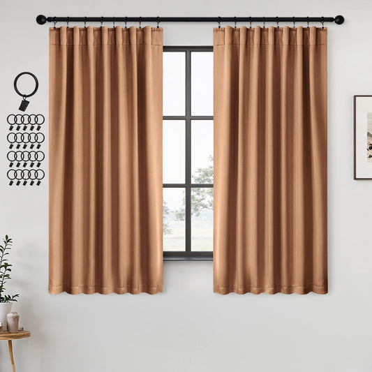 ANRODUO Back Tab Blackout Curtains for Bedroom Living Room, Rod Pocket Pinch Pleated Thermal Insulated Room Darkening Curtains 63 Inches Long 2 Panels, Brown, 42 x 63 Inch