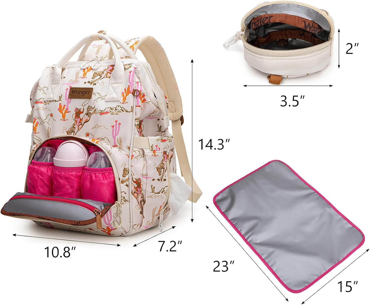 Wrangler Diaper Bag Backpacks Western Backpack Purses Multi-function Baby Bags for Mom with Waterproof Changing Pad & Pacifier Case