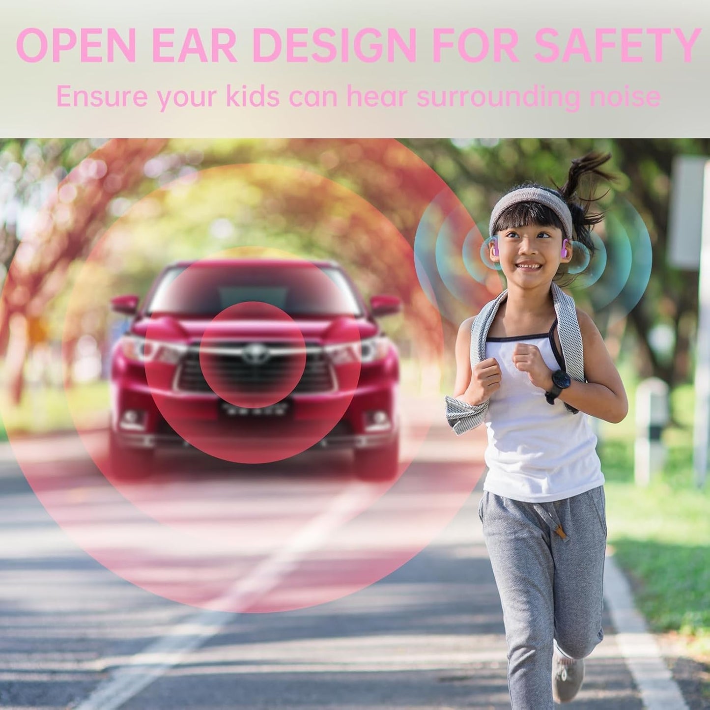 Kids Headphones, Bluetooth 5.2 Air Conduction Open Ear Headphones, 85dB Volume Limiting, Blue Pink