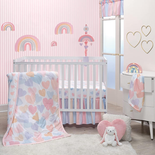 Bedtime Originals Rainbow Hearts Pink/Purple 3-Piece Baby Crib Bedding Set