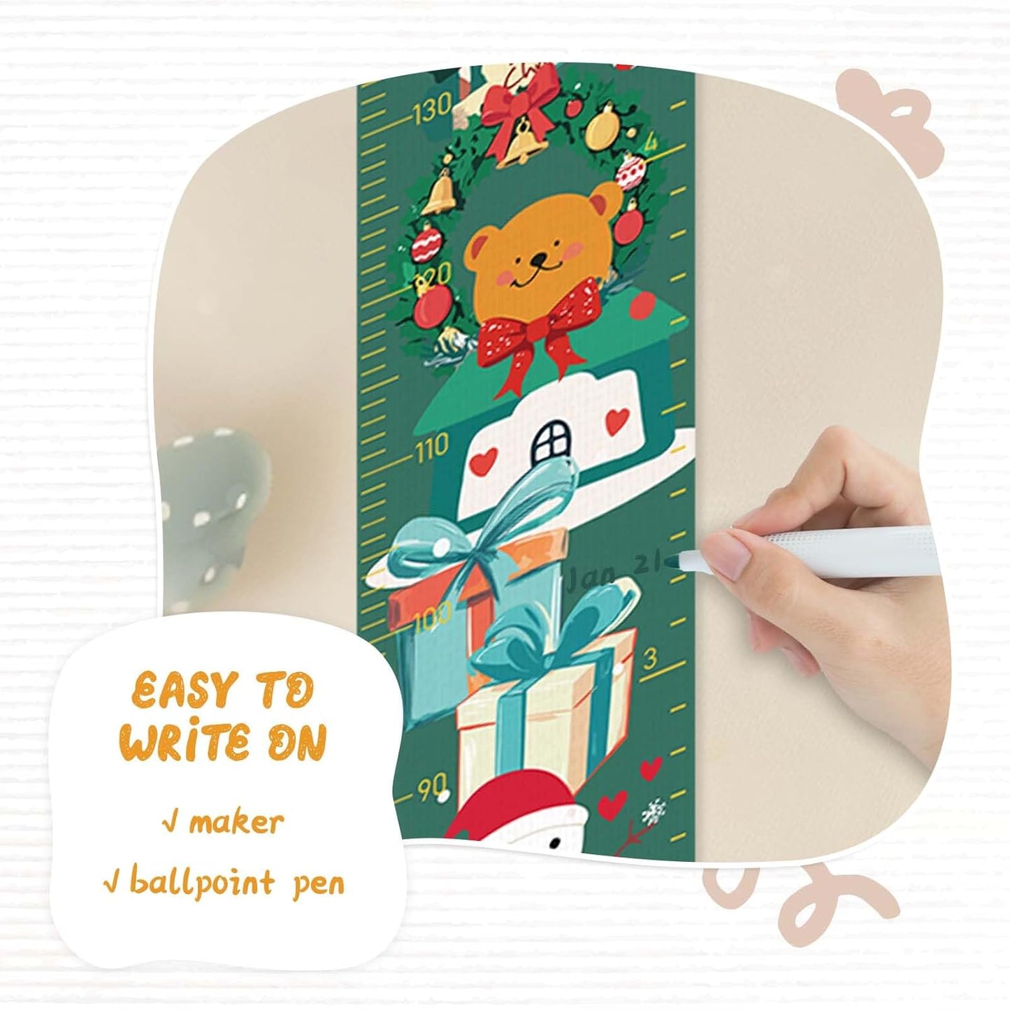 Personalized Name Growth Chart for Wall, Christmas Deer Height Chart, Waterproof Canvas Measure Wall Ruler Removable, Nursery Wall Decor for Baby Kids Toddlers,Christmas Gifts for Kid