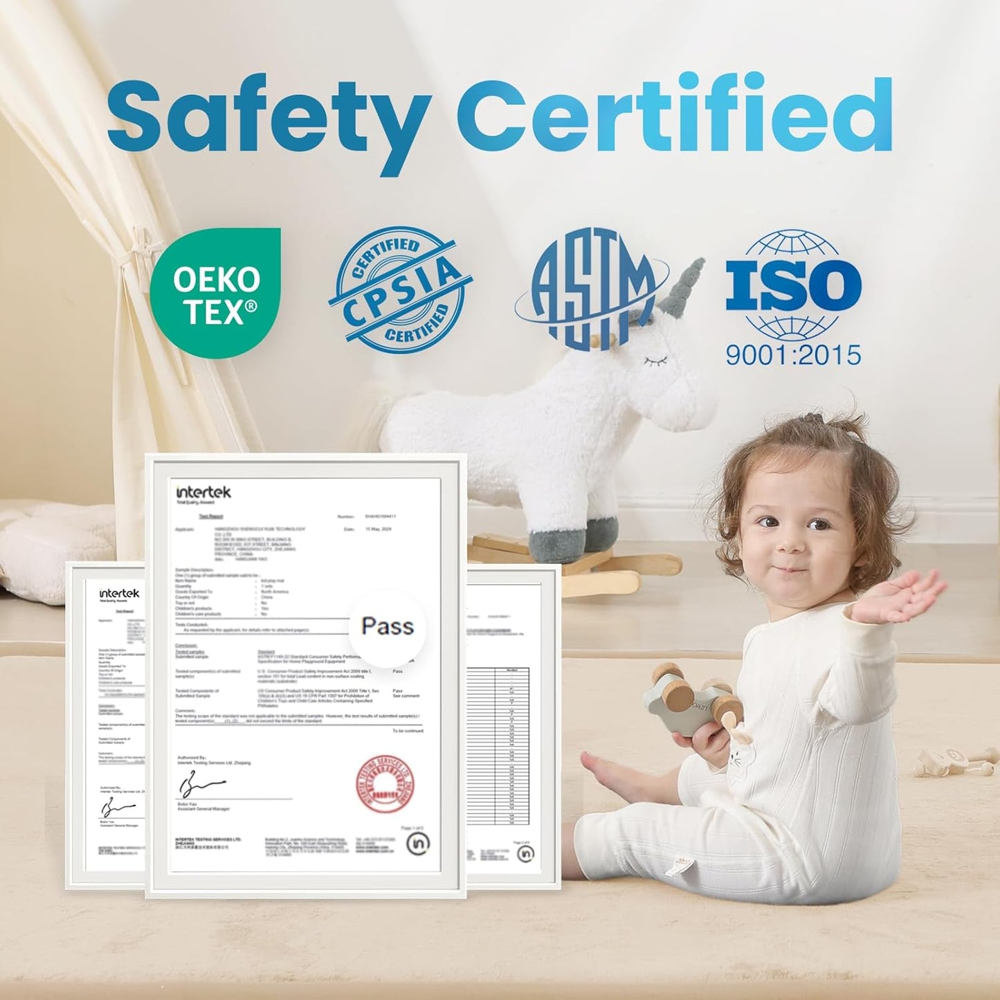 Ultra Soft Baby Play Mat,1.3" Thick Elasti-Foam Tummy Time Mat for Infants,Toddlers,Kids,Water-Repellent Coral Fleece Nursery Rug,Non-Slip Safe for Crawling&Hardwood Floors(Beige)