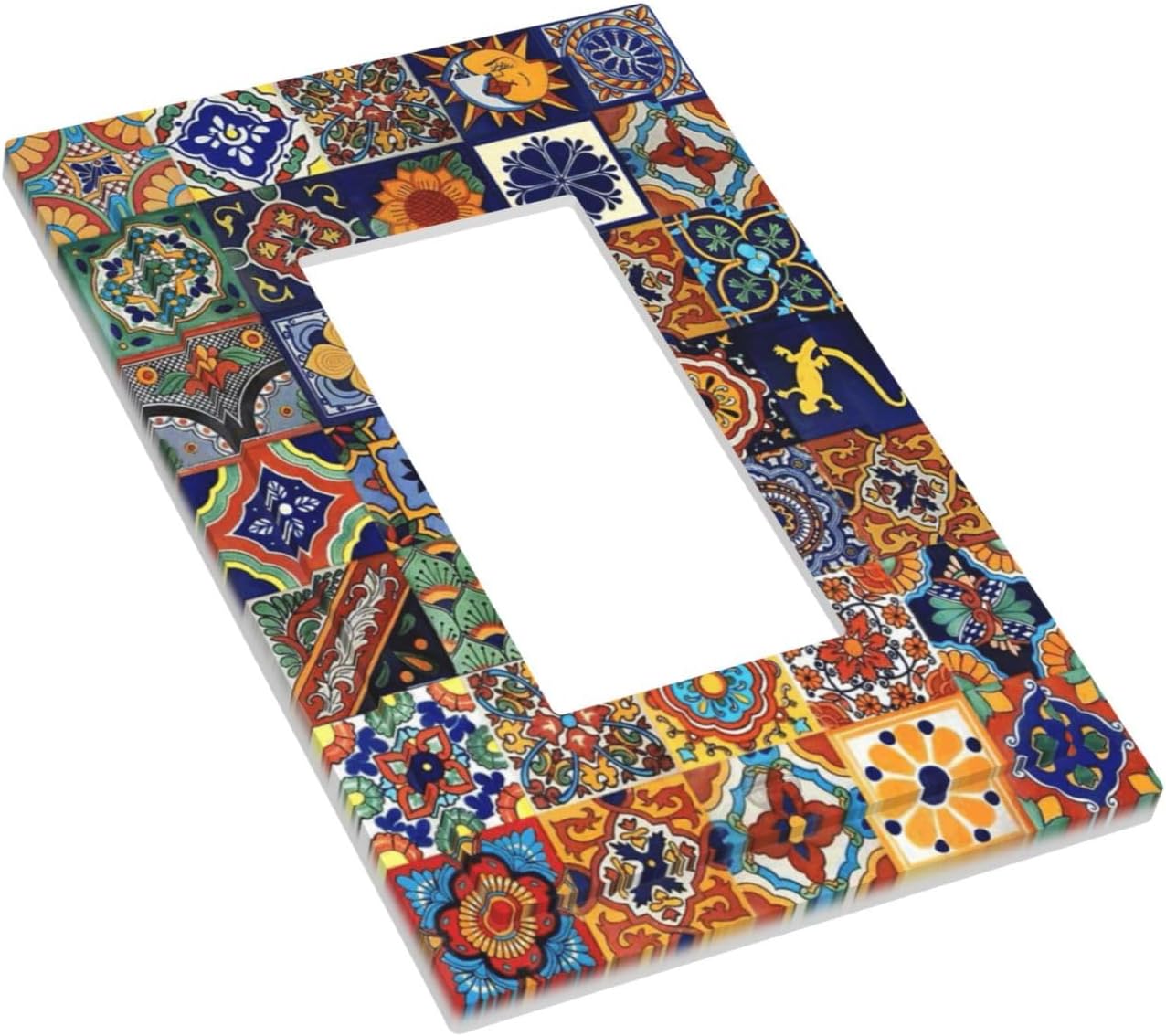 Talavera Mexican Tiles Traditional Color Decoration Print Decorative Outlet Covers 1 Gang Single Rocker Light Switch Cover Plate Wall Plates GFCI Faceplate for Kitchen Bathroom Decor